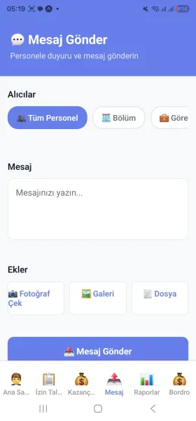 Web PDKS mobil mesaj gonderme - personele toplu veya bireysel duyuru ve mesaj gonderme